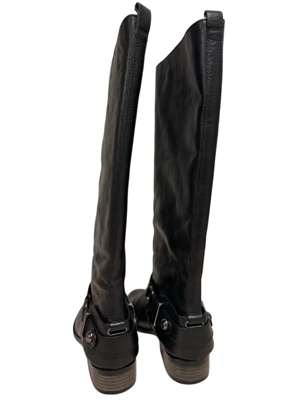 Coach Natale Black Leather Knee-High Equestrian Riding Boots Buckle Strap 7.5